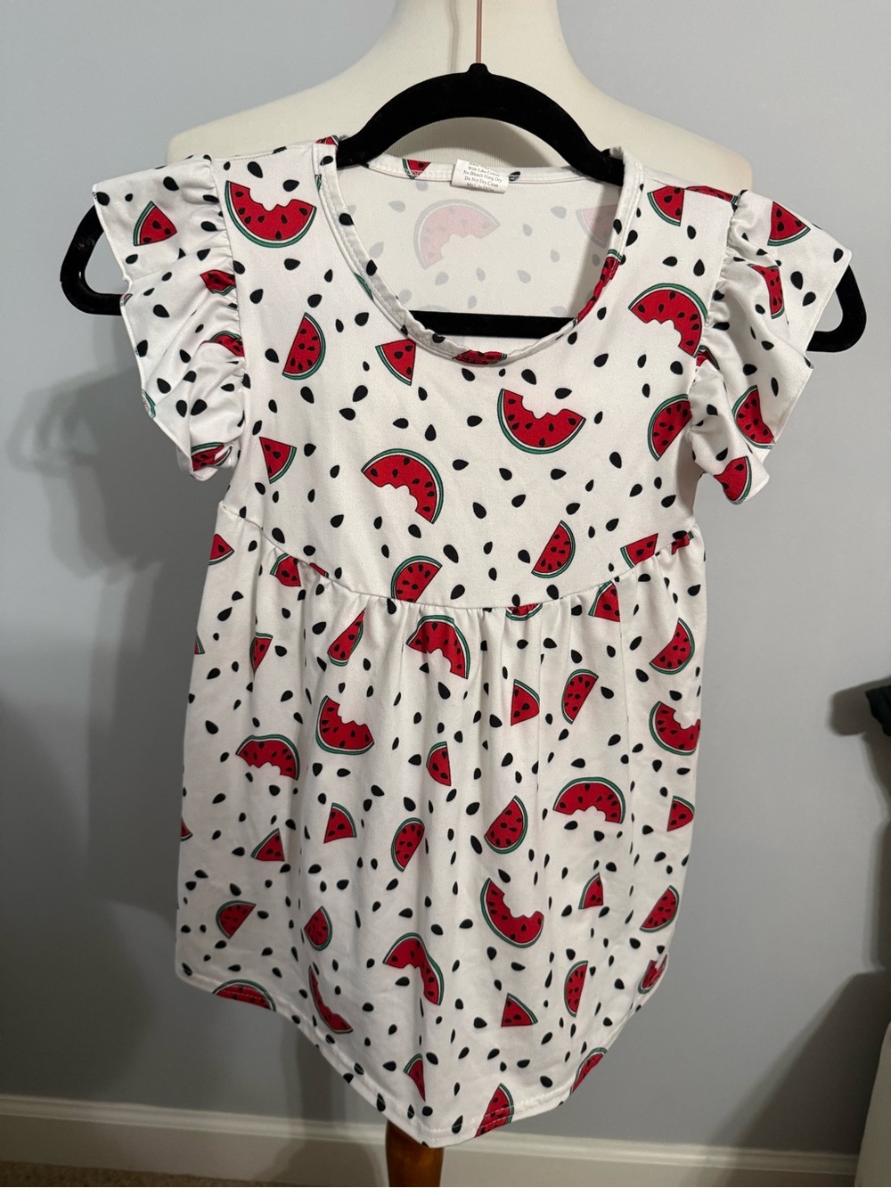 Girls White Watermelon Print Ruffle Sleeve Dress
